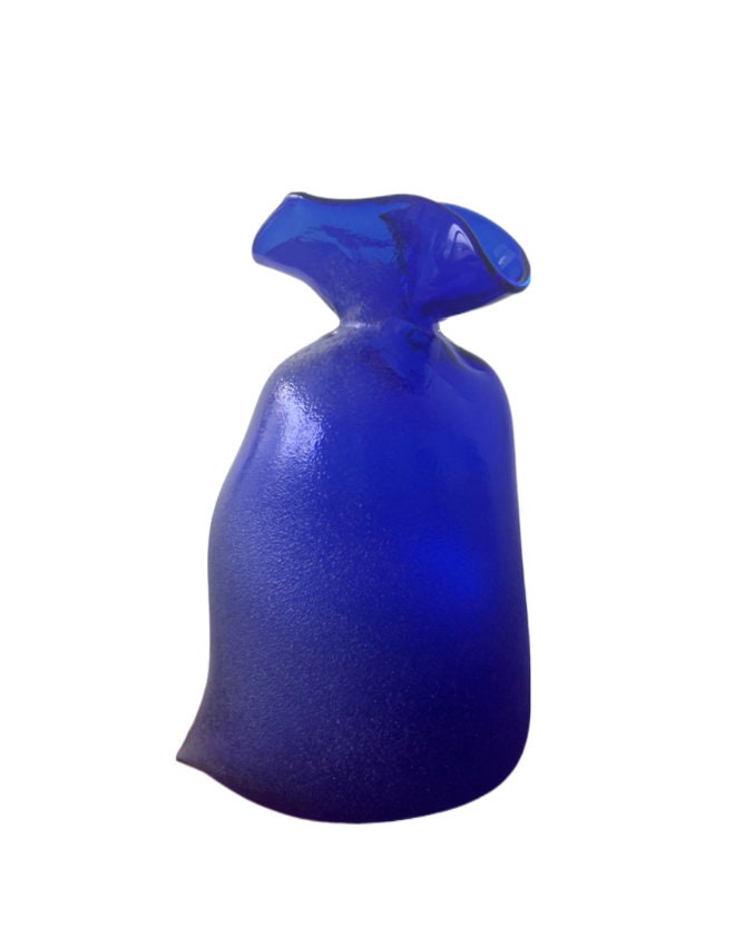 Handmade Blown Art Glass Vase for Home Decor and Room Decoration "Blue Bag"