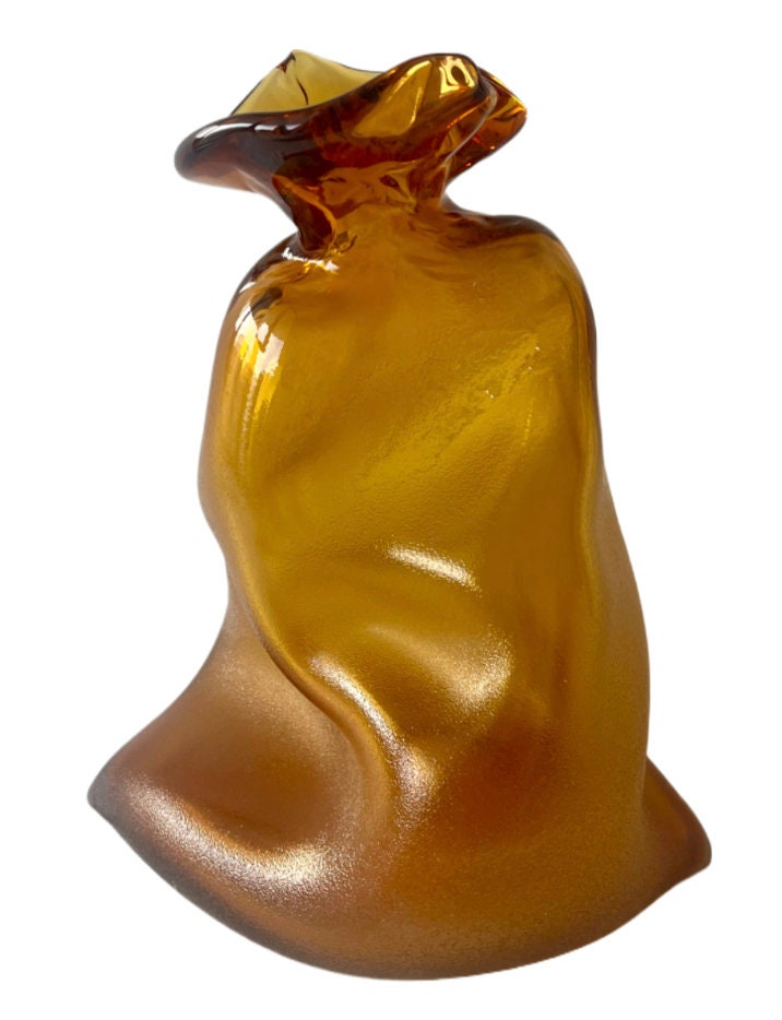 Handmade Blown Art Glass Vase for Home Decor and Room Decoration "Amber Bag"