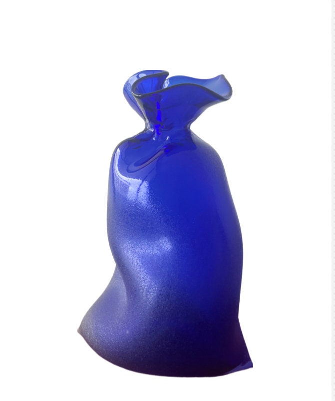 Handmade Blown Art Glass Vase for Home Decor and Room Decoration "Blue Bag"