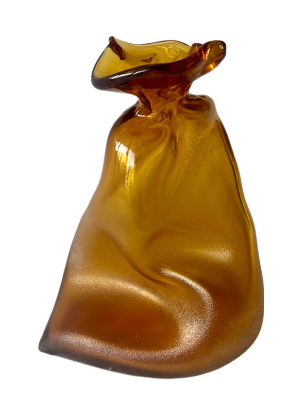 Handmade Blown Art Glass Vase for Home Decor and Room Decoration "Amber Bag"