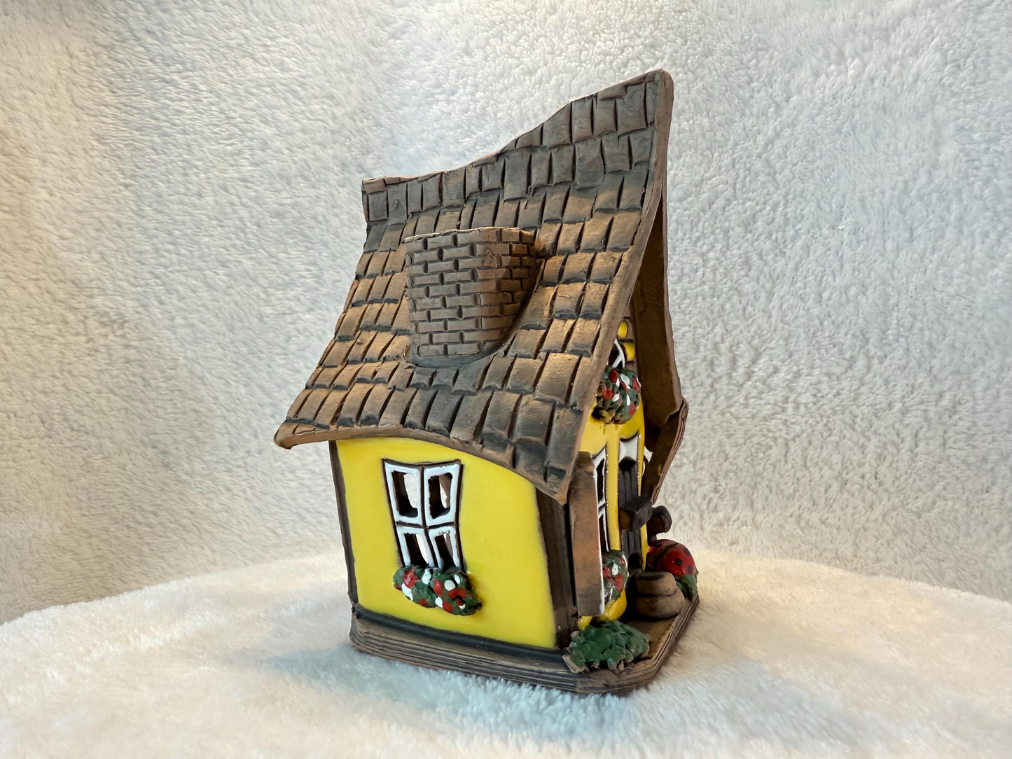 Christmas Ceramic House Collection - Handmade Collectible Miniature, Candle Holder, Room Decoration, Home Decor (R55 Dark Blue)