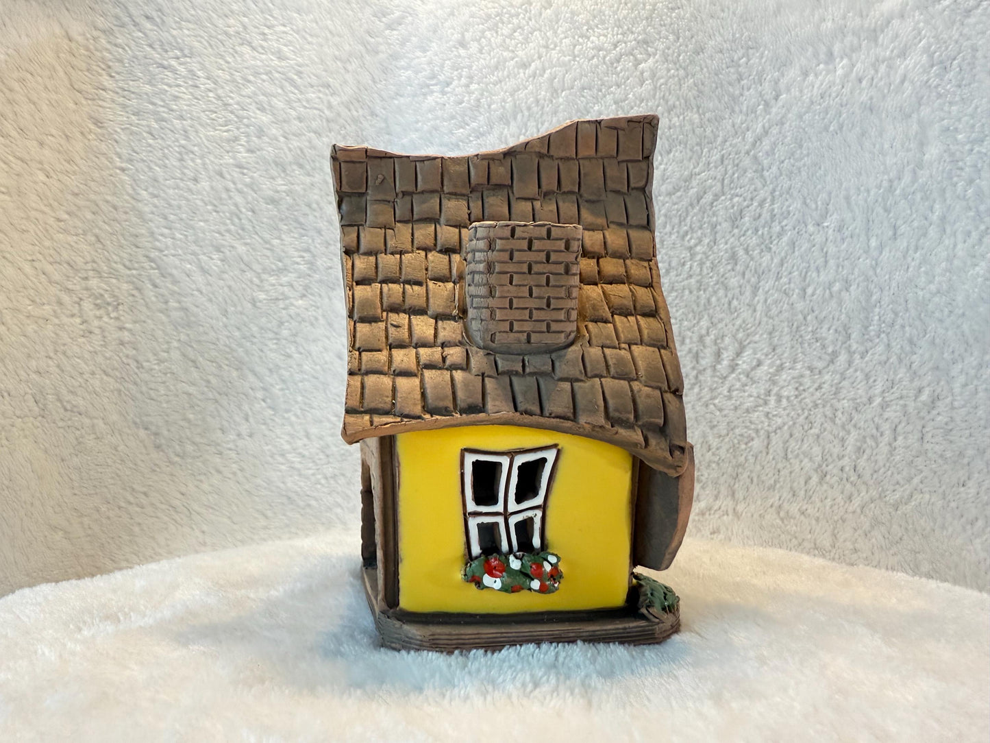 Christmas Ceramic House Collection - Handmade Collectible Miniature, Candle Holder, Room Decoration, Home Decor (R55 Dark Blue)