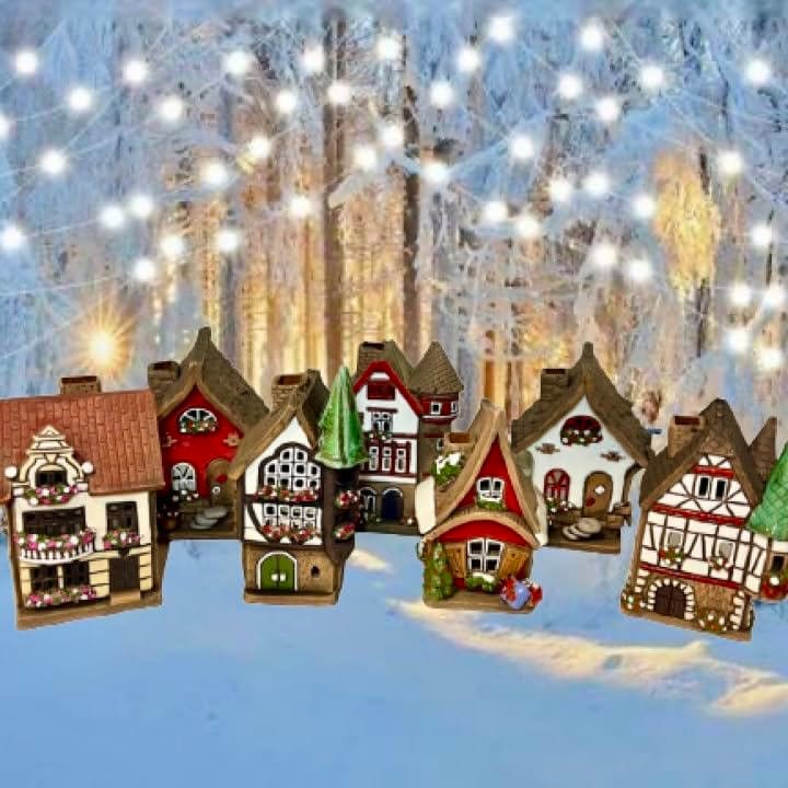 Christmas Ceramic House Collection - Handmade Collectible Miniature, Candle Holder, Room Decoration, Home Decor (R74)