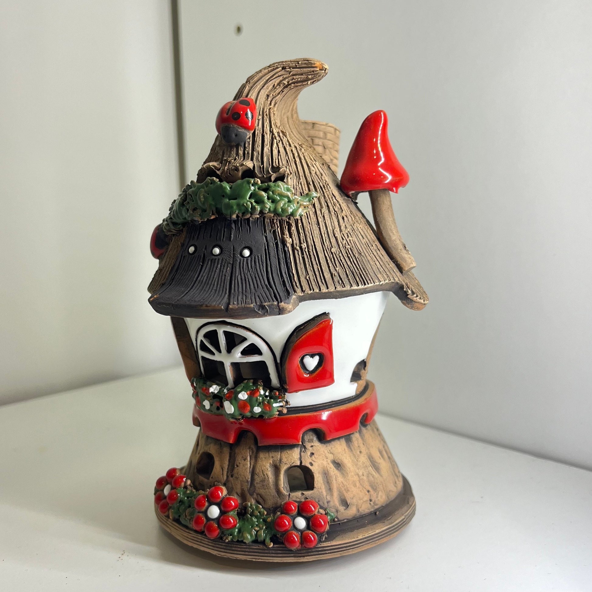 Christmas Ceramic House Collection - Handmade Collectible Miniature, Candle Holder, Room Decoration, Home Decor (mushroom house white)