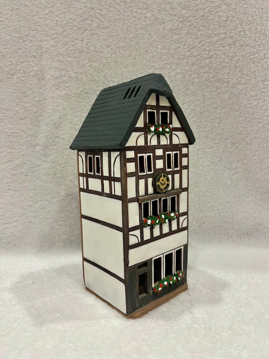 Christmas Ceramic House Art Tealight Candle Holder Room Decoration Handcrafted Collectible Miniature House (G37)