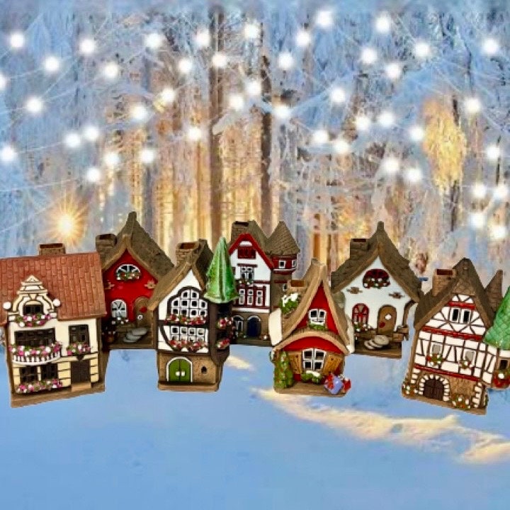 Christmas Ceramic House Collection - Handmade Collectible Miniature, Candle Holder, Room Decoration, Home Decor (R45)