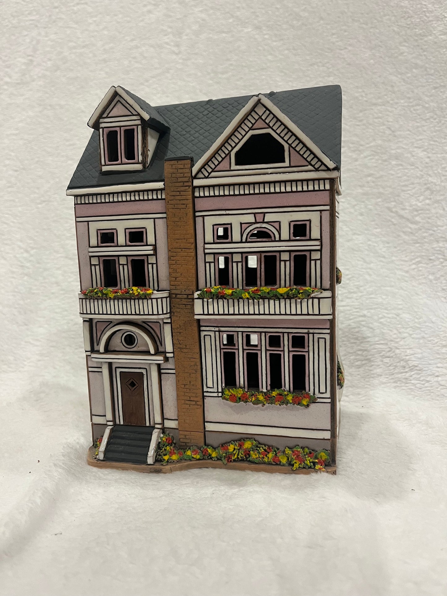 Christmas Ceramic House Art Tealight Candle Holder Room Decoration Handcrafted Collectible Miniature House D