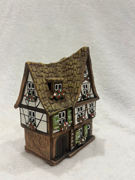 Christmas Ceramic House Art Tealight Candle Holder Room Decoration Handcrafted Collectible Miniature House A