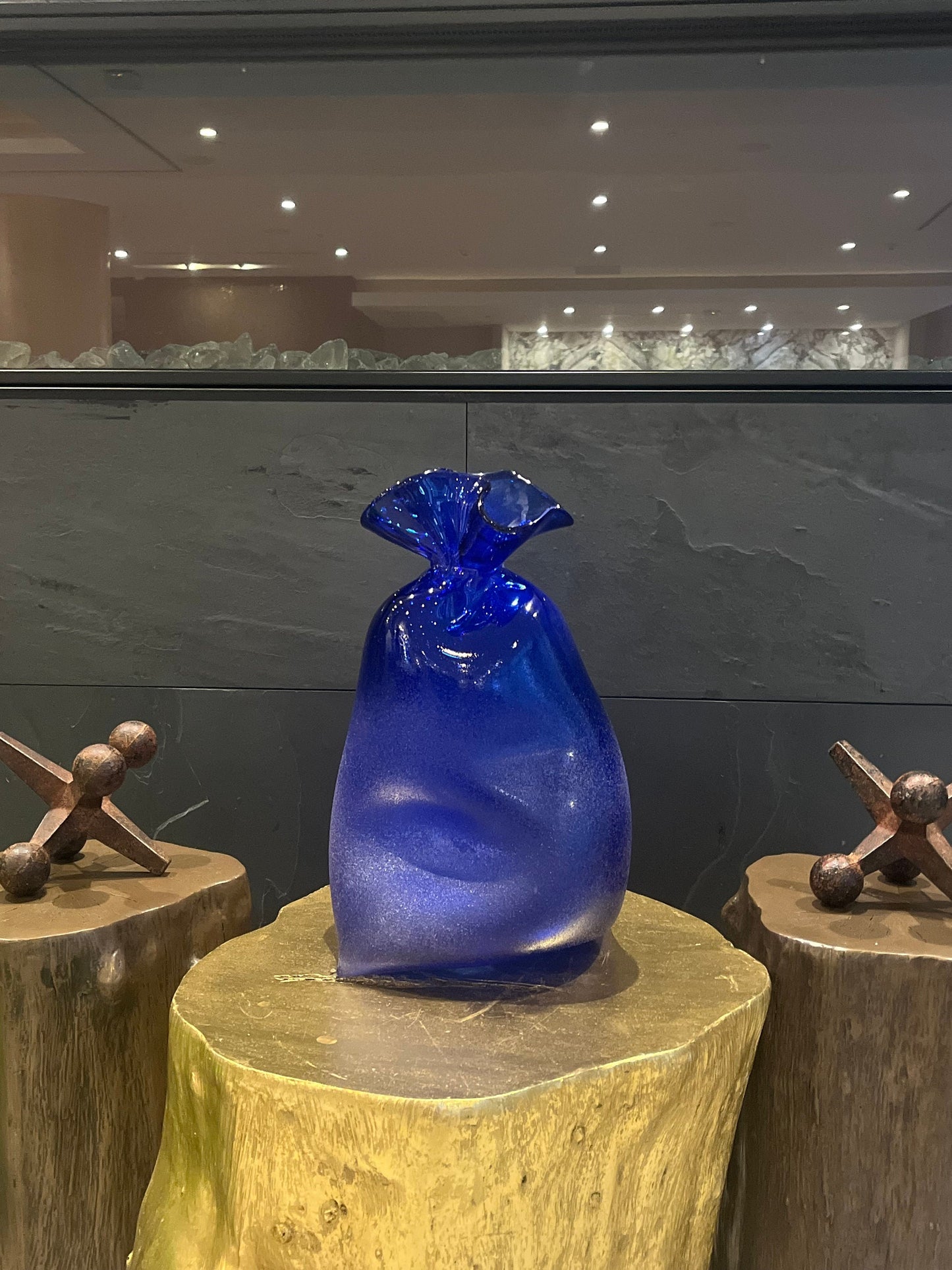 Handmade Blown Art Glass Vase for Home Decor and Room Decoration "Blue Bag"