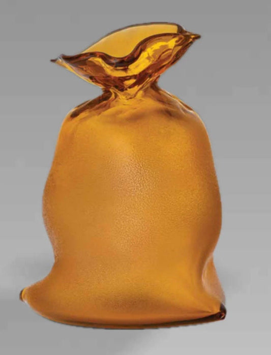 Handmade Blown Art Glass Vase for Home Decor and Room Decoration "Amber Bag"