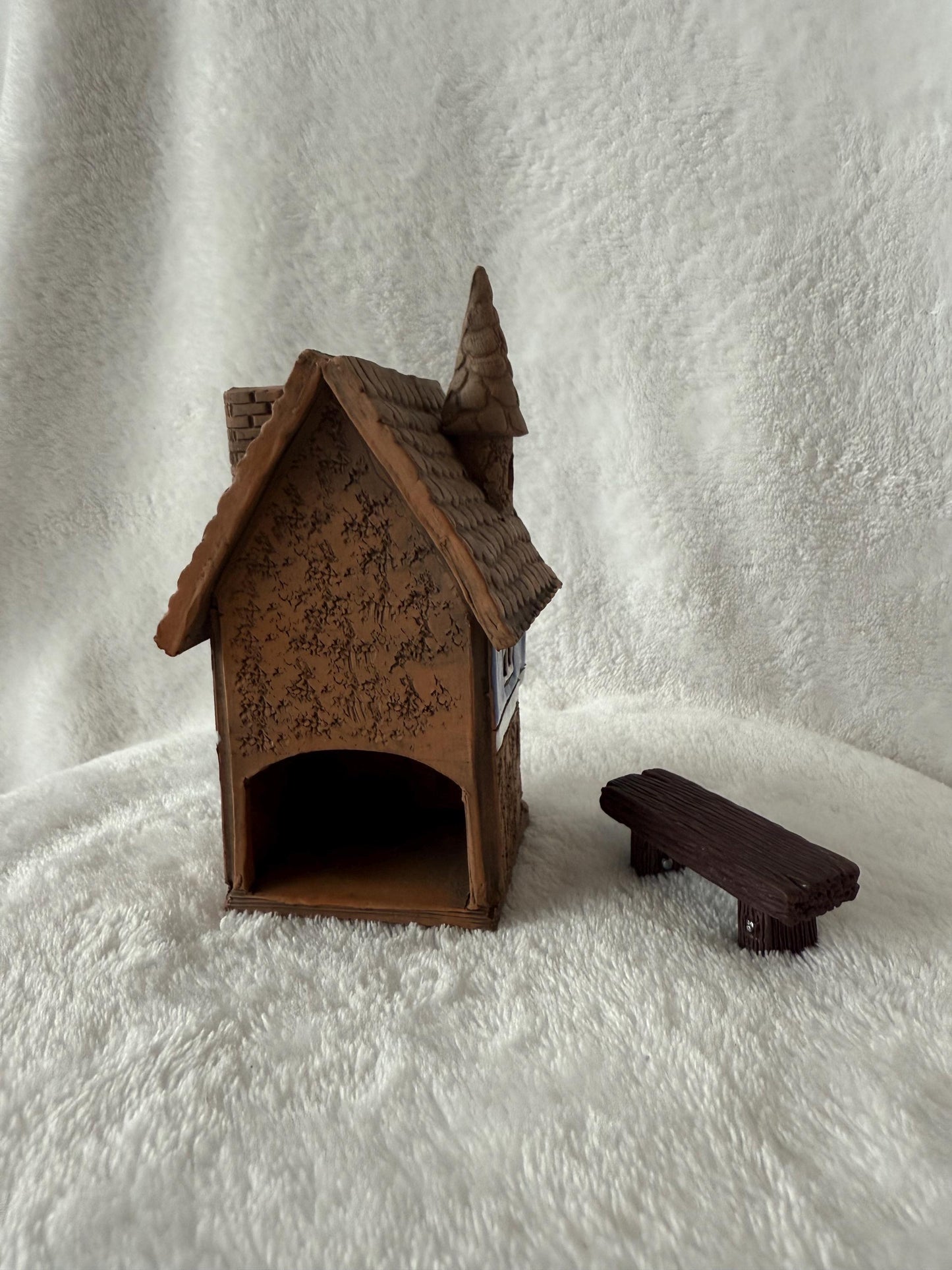 Christmas Ceramic House Collection - Handmade Collectible Miniature, Candle Holder, Room Decoration, Home Decor (R90 blue)