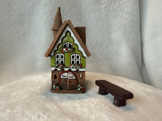 Christmas Ceramic House Collection - Handmade Collectible Miniature, Candle Holder, Room Decoration, Home Decor (R90 green)