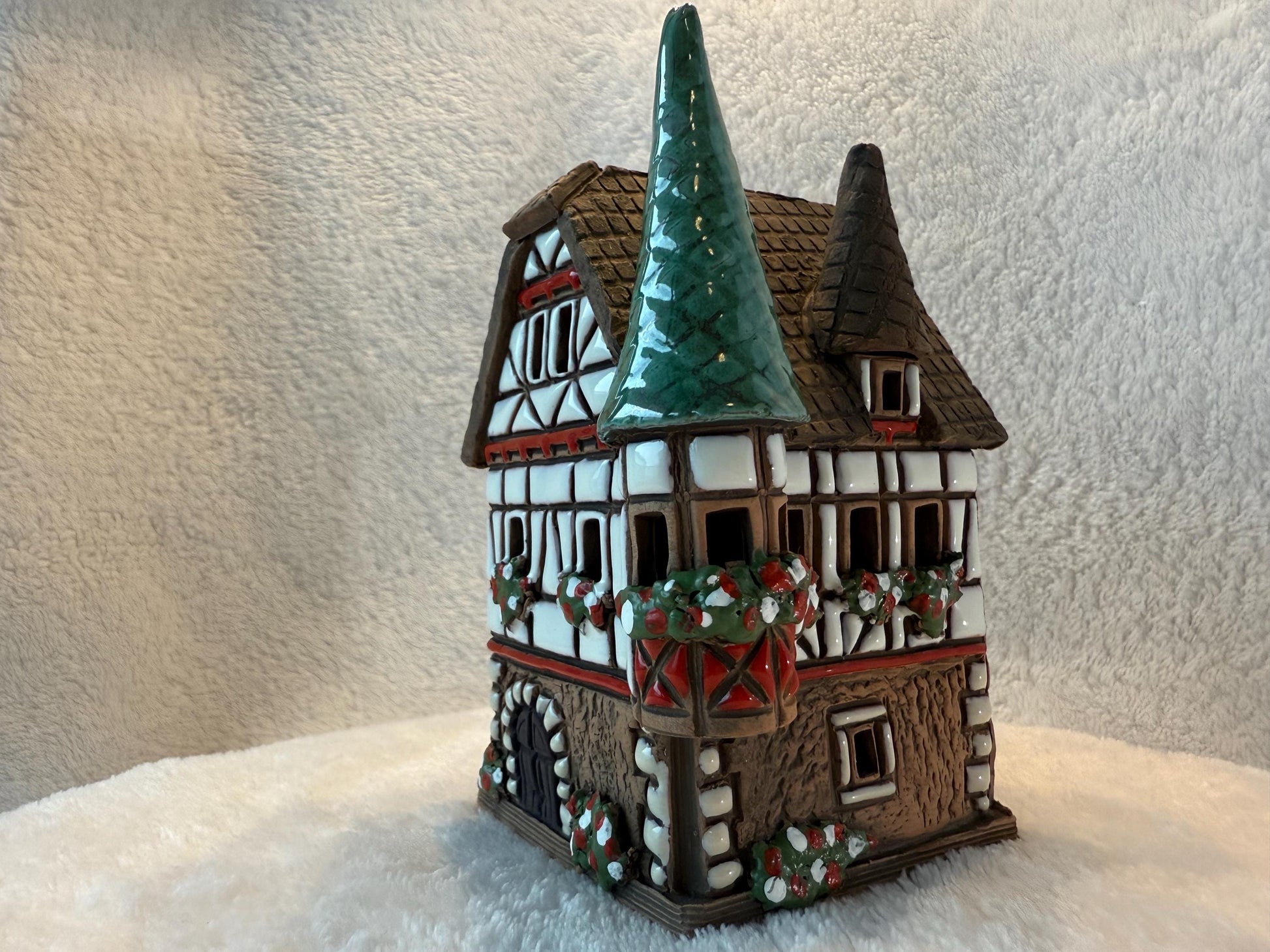 Christmas Ceramic House Collection - Handmade Collectible Miniature, Candle Holder, Room Decoration, Home Decor