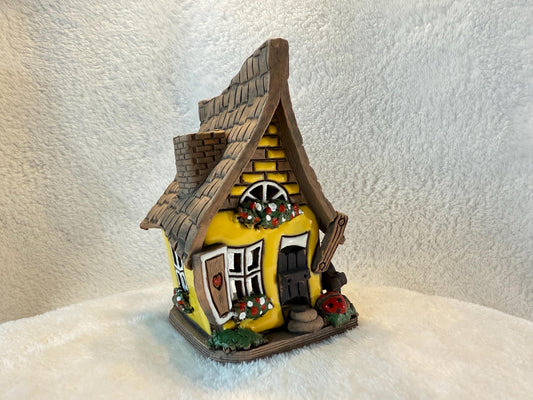 Christmas Ceramic House Collection - Handmade Collectible Miniature, Candle Holder, Room Decoration, Home Decor (R55 Dark Blue)