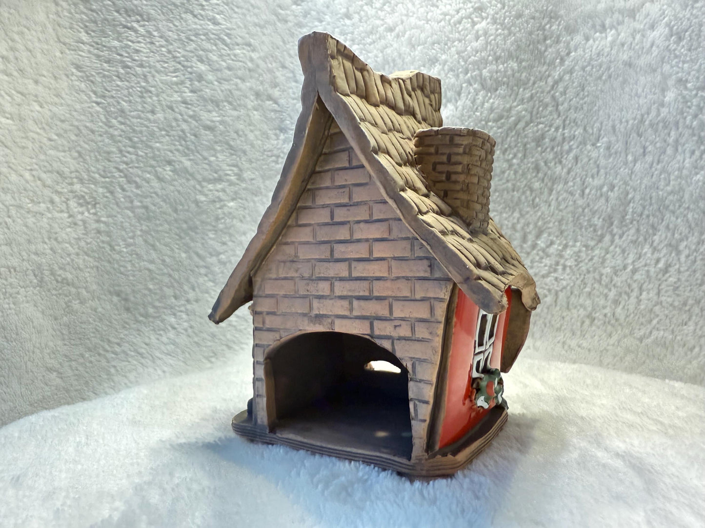 Christmas Ceramic House Collection - Handmade Collectible Miniature, Candle Holder, Room Decoration, Home Decor (R55 red)