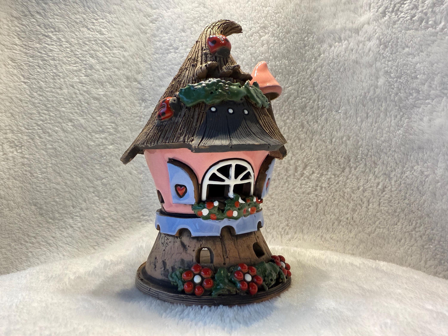 Christmas Ceramic House Collection - Handmade Collectible Miniature, Candle Holder, Room Decoration, Home Decor (R55 Dark Blue)