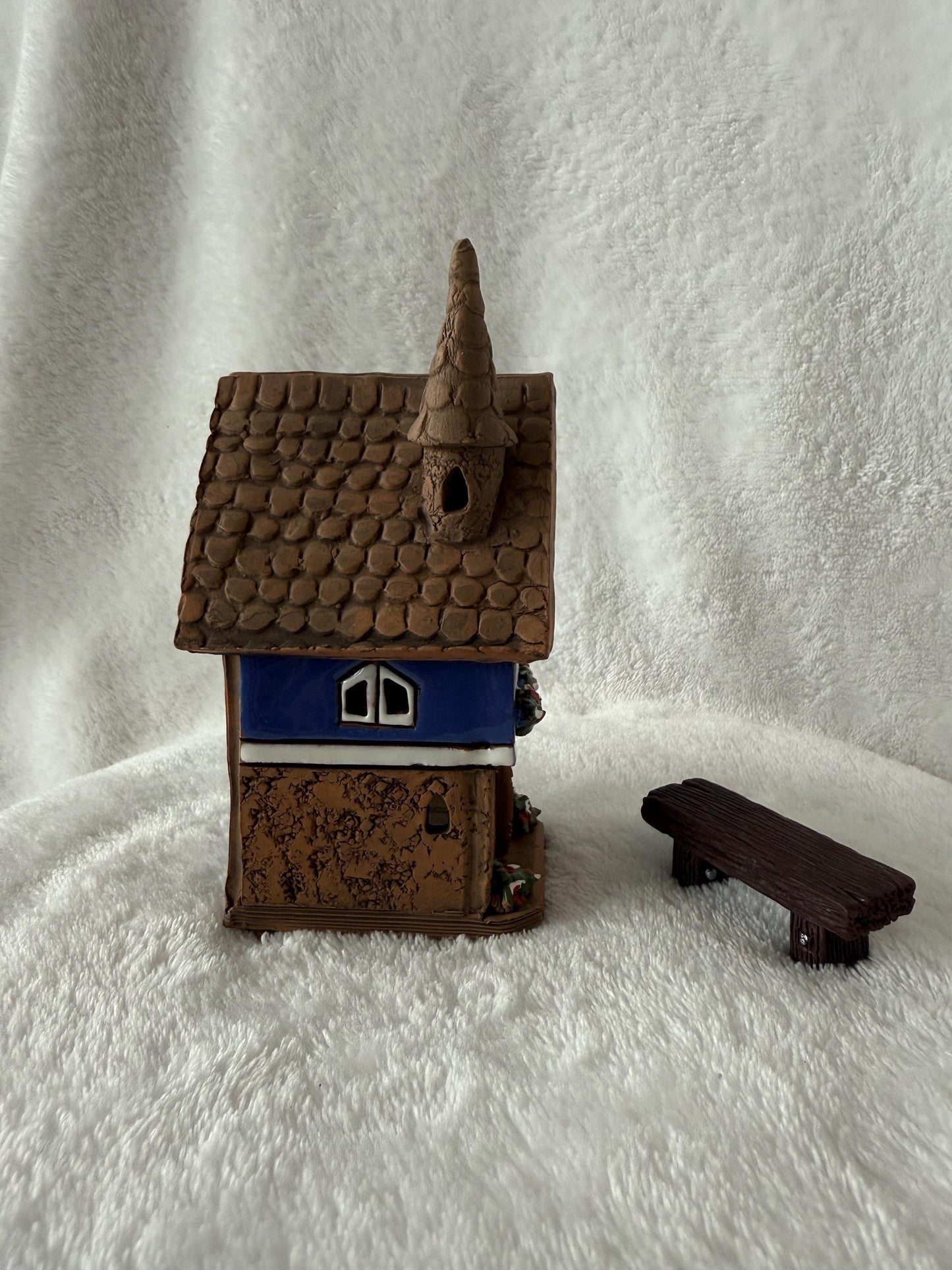 Christmas Ceramic House Collection - Handmade Collectible Miniature, Candle Holder, Room Decoration, Home Decor (R90 blue)