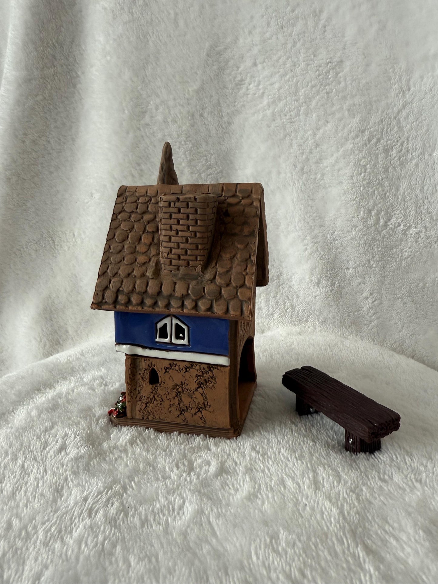 Christmas Ceramic House Collection - Handmade Collectible Miniature, Candle Holder, Room Decoration, Home Decor (R90 blue)