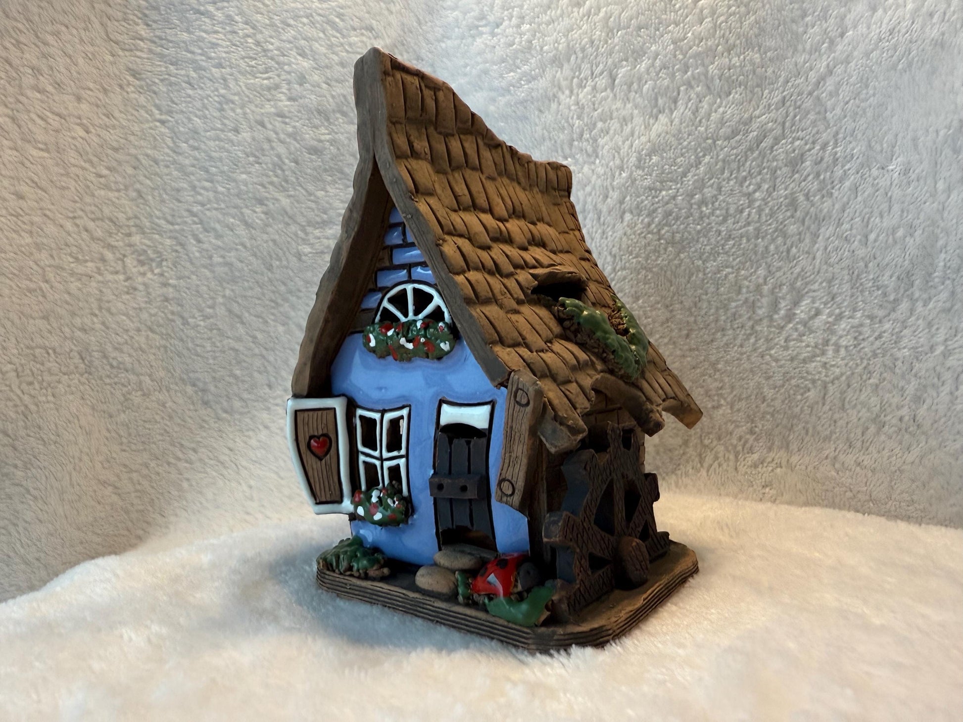 Christmas Ceramic House Collection - Handmade Collectible Miniature, Candle Holder, Room Decoration, Home Decor (R55 Dark Blue)