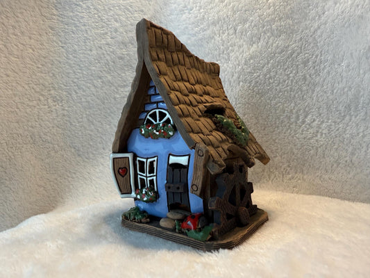 Christmas Ceramic House Collection - Handmade Collectible Miniature, Candle Holder, Room Decoration, Home Decor (R55 Dark Blue)