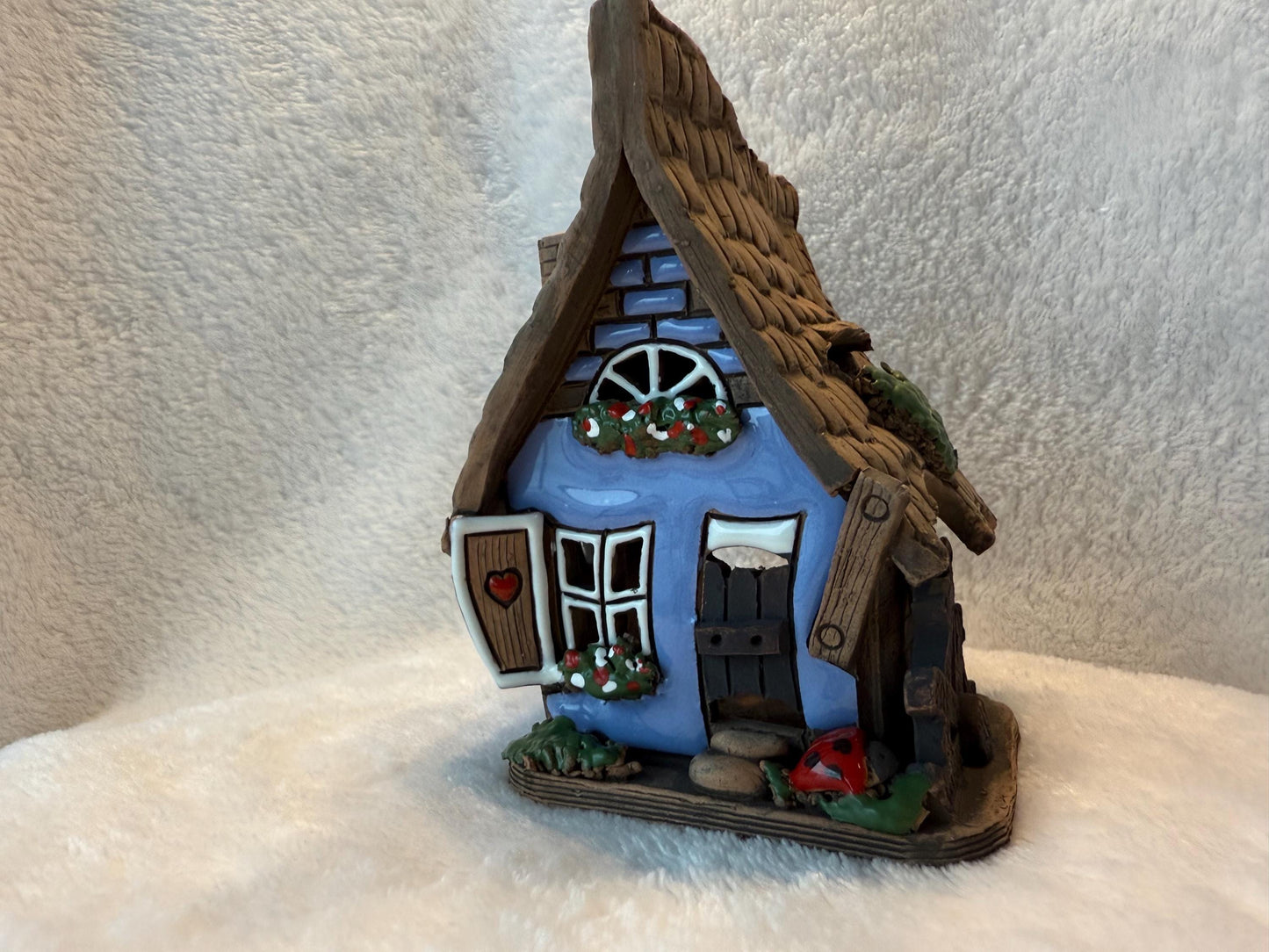 Christmas Ceramic House Collection - Handmade Collectible Miniature, Candle Holder, Room Decoration, Home Decor (R55 Dark Blue)