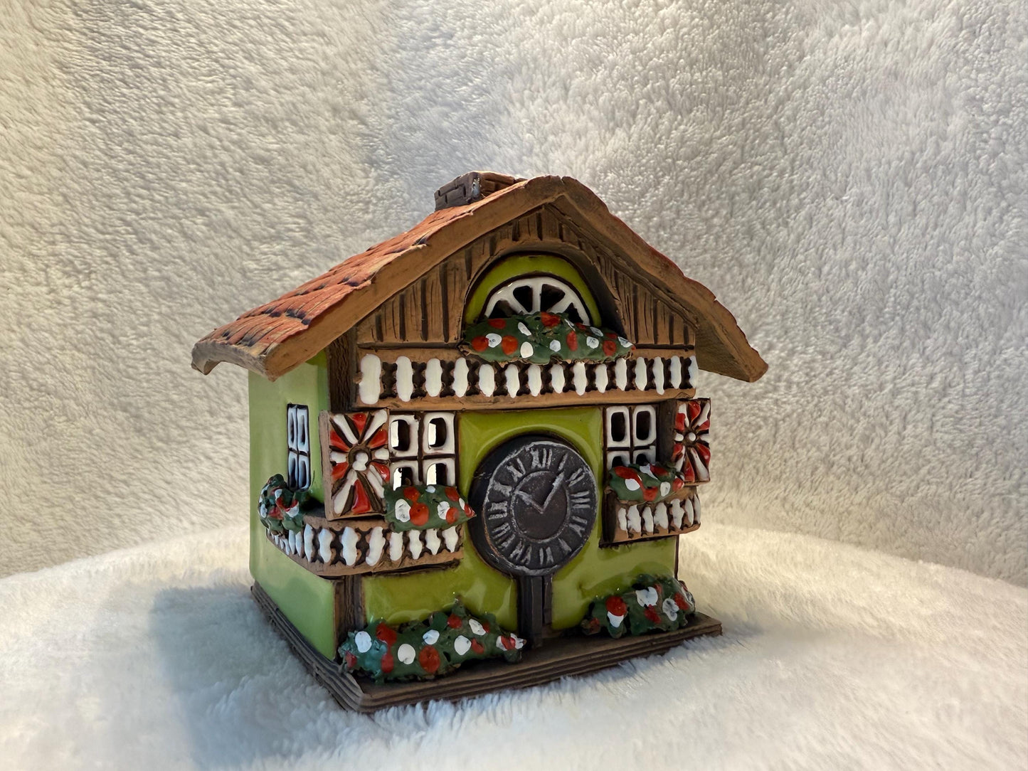 Christmas Ceramic House Collection - Handmade Collectible Miniature, Candle Holder, Room Decoration, Home Decor