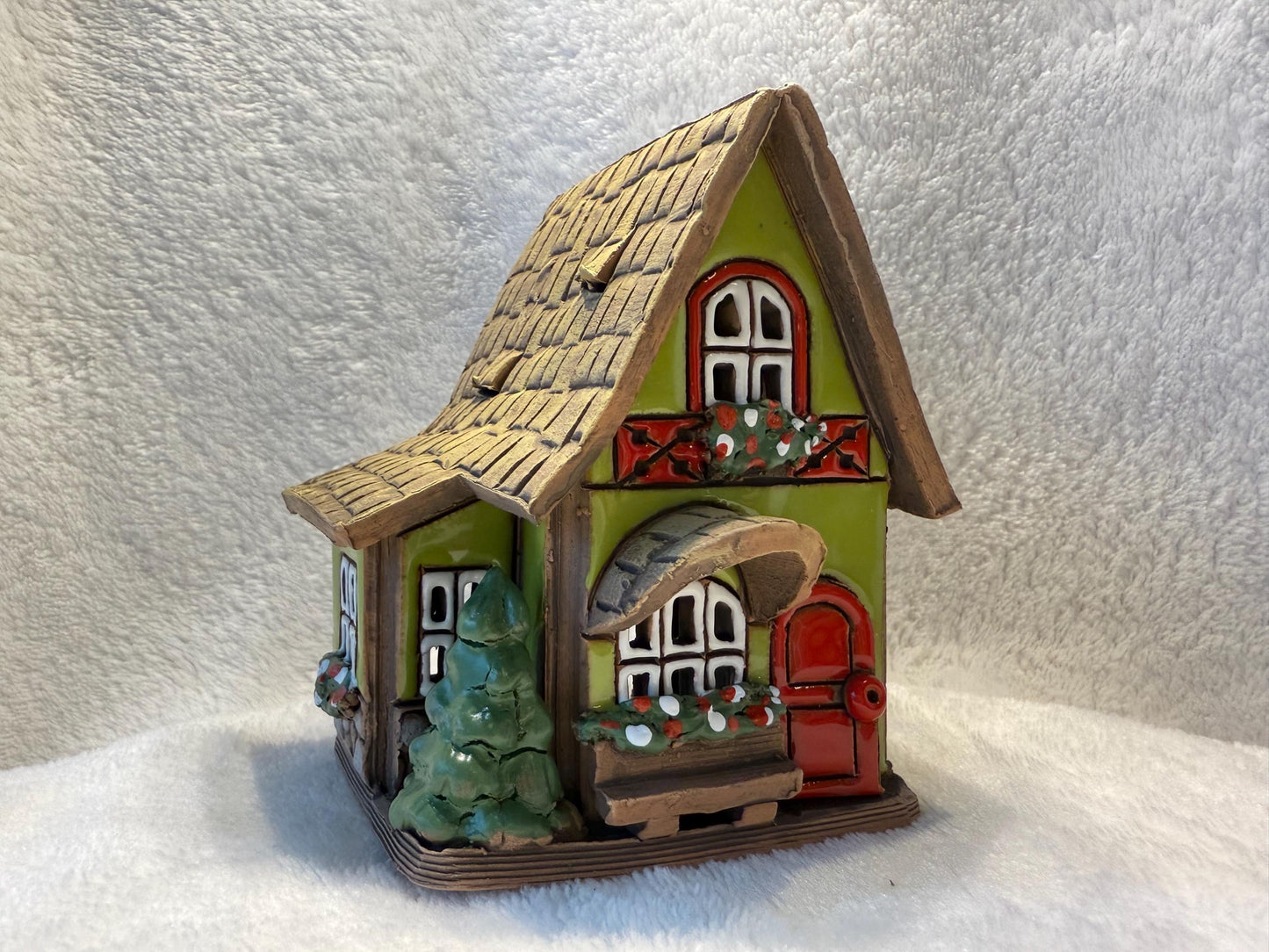 Christmas Ceramic House Collection - Handmade Collectible Miniature, Candle Holder, Room Decoration, Home Decor