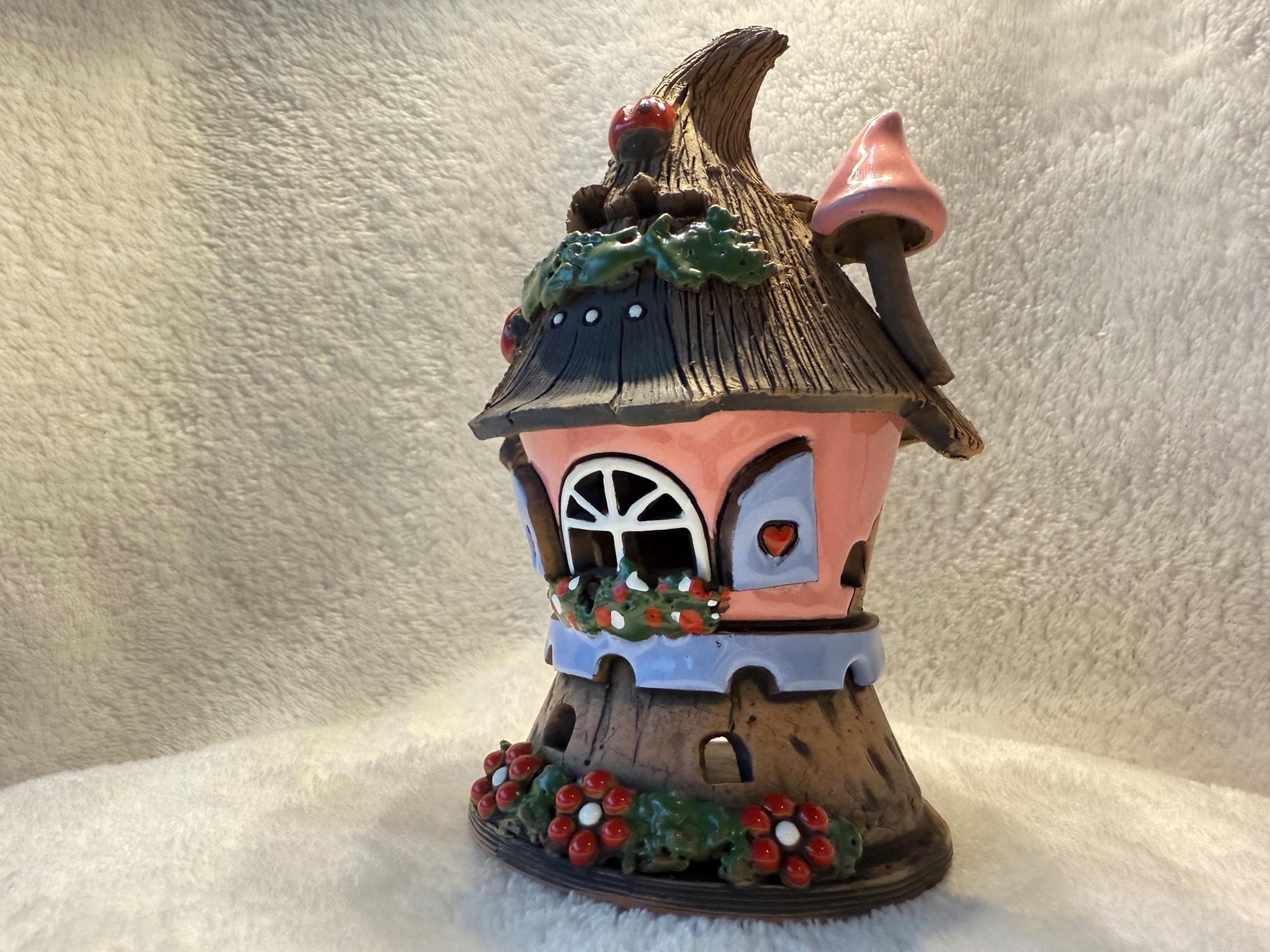 Christmas Ceramic House Collection - Handmade Collectible Miniature, Candle Holder, Room Decoration, Home Decor (R55 Dark Blue)