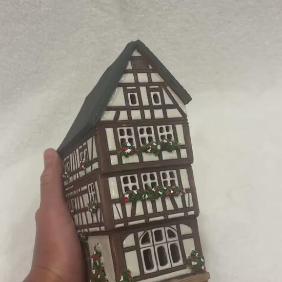 Christmas Ceramic House Art Tealight Candle Holder Room Decoration Handcrafted Collectible Miniature House GB140