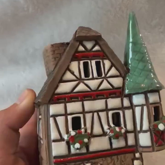 Christmas Ceramic House Collection - Handmade Collectible Miniature, Candle Holder, Room Decoration, Home Decor