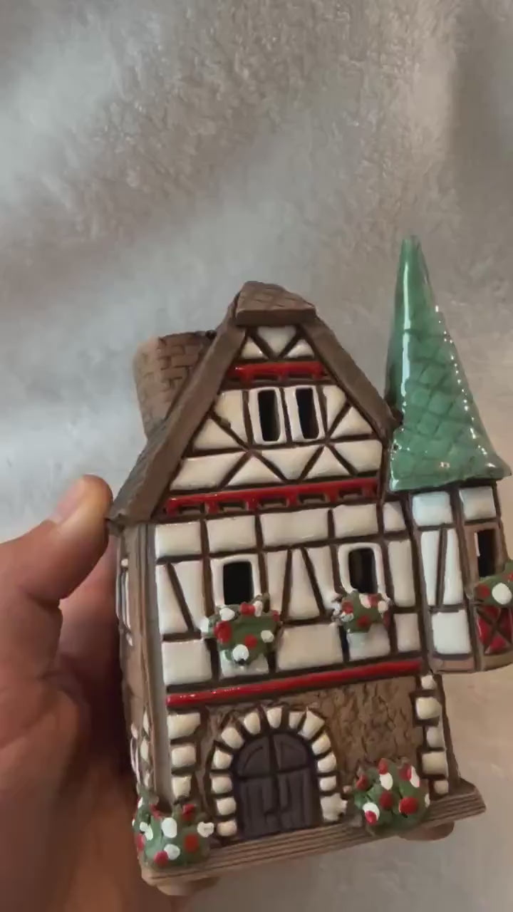 Christmas Ceramic House Collection - Handmade Collectible Miniature, Candle Holder, Room Decoration, Home Decor