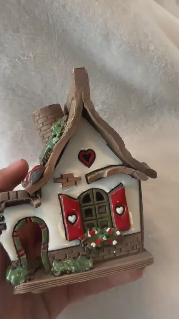 Christmas Ceramic House Collection - Handmade Collectible Miniature, Candle Holder, Room Decoration, Home Decor