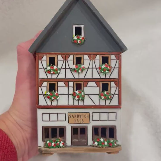 Christmas Ceramic House Art Tealight Candle Holder Room Decoration Handcrafted Collectible Miniature House (G203)